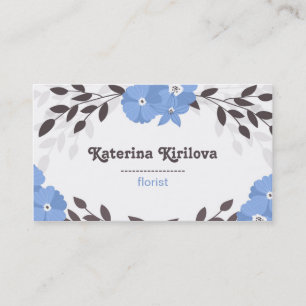 Carte De Visite Cadre de fleurs bleues et feuille
