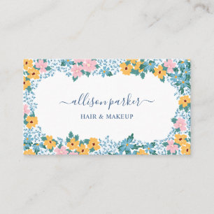 Carte De Visite Cadre de fleurs de prairie rose jaune bleu