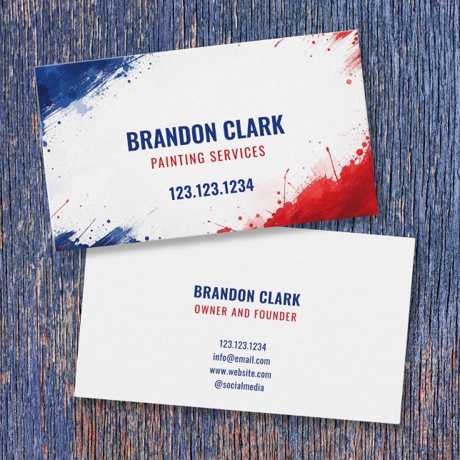 Carte De Visite Cadre de peinture éclaboussé de bleu et de rouge p (Créateur téléchargé)