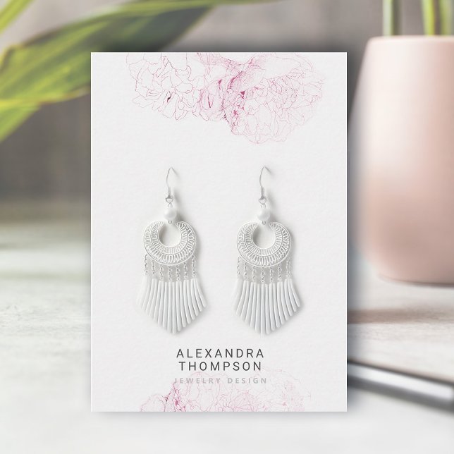 Carte De Visite Cadre de pivoine moderne Croquis floral Bijoux (floral earrings jewelry display card peonies frame art sketch modern minimalist elegant template)