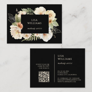 Carte De Visite Cadre de roses à l'aquarelle noir