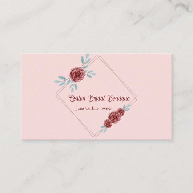 Carte De Visite Cadre de roses modifiables Boutique de mariage (Devant)