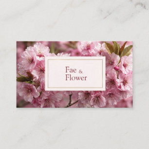 Carte De Visite Cadre doré à fleur de cerisier rose élégant