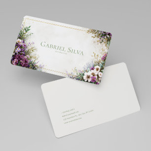 Carte De Visite Cadre doré aquarelle de jardin floral violet luxur