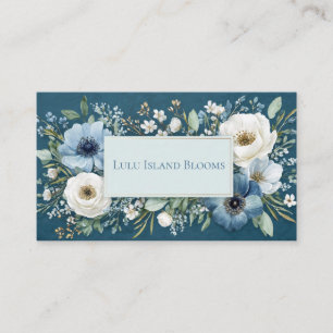 Carte De Visite Cadre doré avec floral aquarelle bleu saphir