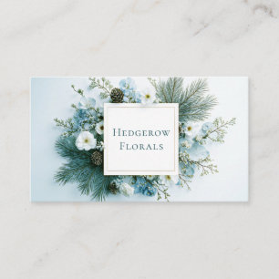 Carte De Visite Cadre doré Cône de pin bleu et blanc Floral hivern