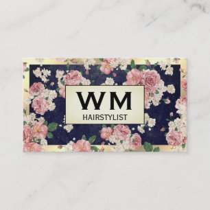 Carte De Visite Cadre doré exécutif motif floral ardoise bleue