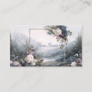 Carte De Visite Cadre doré floral bleu sarcelle élégant aquarelle