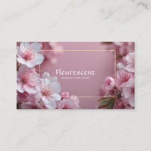 Carte De Visite Cadre doré floral doux à fleur de cerisier rose él
