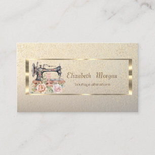 Carte De Visite Cadre doré, machine à coudre florale confettis
