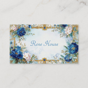 Carte De Visite Cadre doré orné de fleurs bleues de style victorie