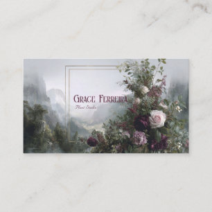 Carte De Visite Cadre doré Vallée de montagne brumeuse florale rom