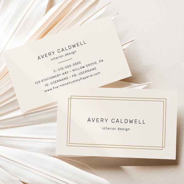 Carte De Visite Cadre double Avery chic or noir et crème (AVERY Chic Gold Black and Cream Double Frame Business Card)