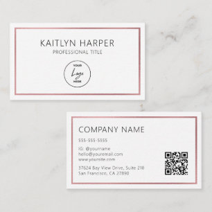 Carte De Visite Cadre élégant de feuille d'or rose Code QR Logo mi