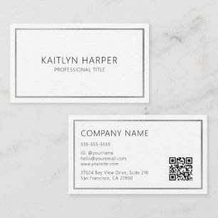 Carte De Visite Cadre élégant en feuille d'argent Code QR minimal
