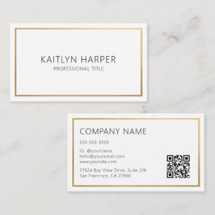 Carte De Visite Cadre élégant en feuille d'or Code QR minimal