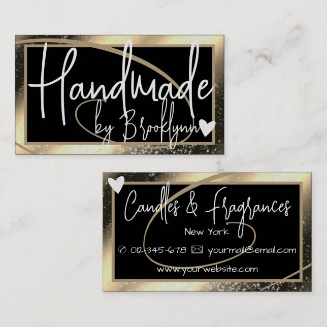 Carte De Visite Cadre élégant Golden Luxe Coeur fait main par le n (Devant / Derrière)