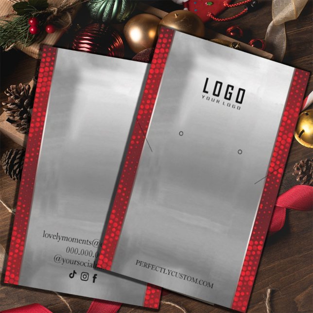 Carte De Visite Cadre en argent rouge Boucles d'oreilles en collie (#zazzlemade #silverandred #earringsdisplaycards #fauxred #Christmas #newyear #party #glitterred)