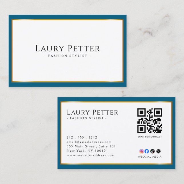 Carte De Visite Cadre en feuille d'or Code QR professionnel  (Devant / Derrière)