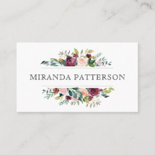 Carte De Visite Cadre floral chic bordeaux et rose
