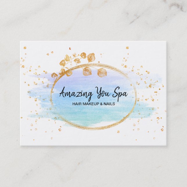 Carte De Visite *~* Cadre floral or chic Arc-en-ciel aquarelle (Devant)