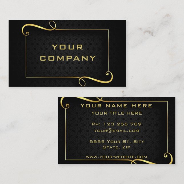 Carte De Visite Cadre Gold de luxe Golden Text Black Professional (Devant / Derrière)