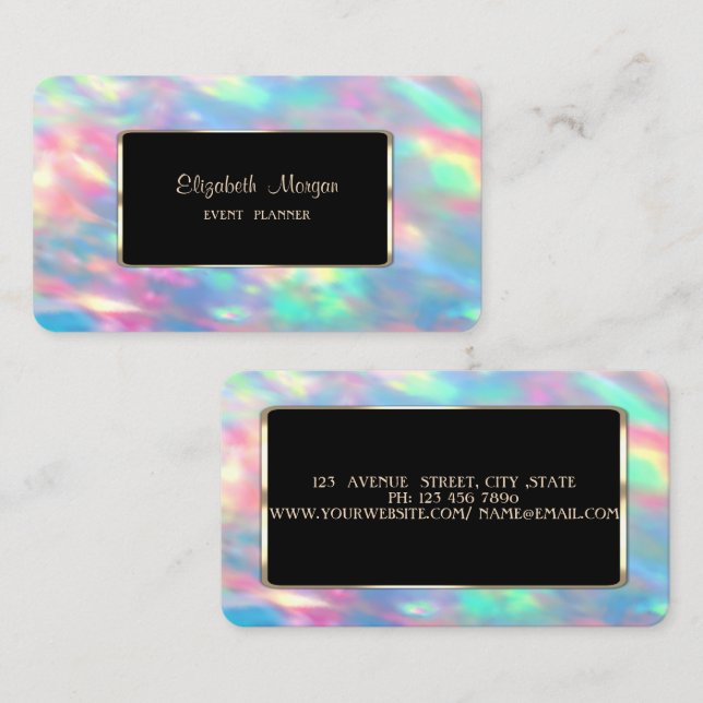 Carte De Visite Cadre Holographique Opale Iridescent (Devant / Derrière)