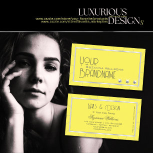 Carte De Visite Cadre jaune et argent avec Diamants de luxe élégan