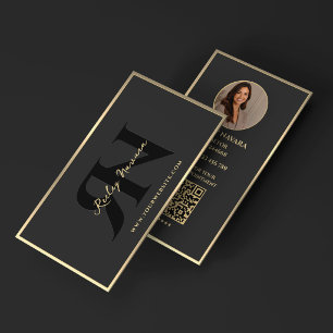Carte De Visite Cadre minimal luxe agent immobilier noir faux or