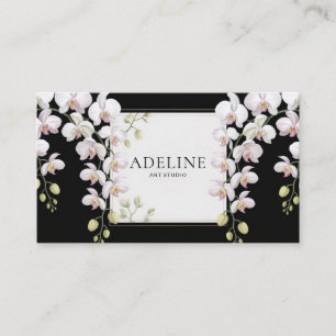 Carte De Visite Cadre Moderne Or Cascade d'Orchidée Noire Élégante