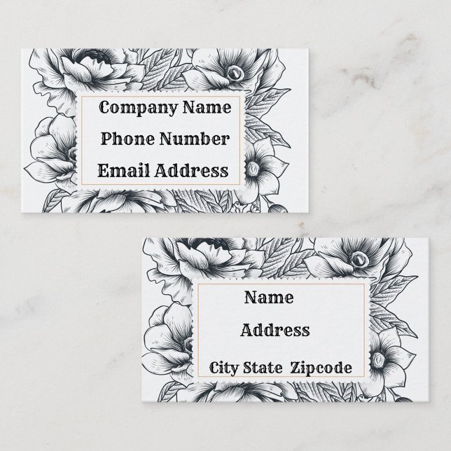Carte De Visite Cadre noir blanc (Front/Back Black and White Floral Design Business Cards! )