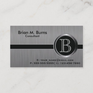 Carte De Visite Cadre Noir Brossé Acier Monogramme