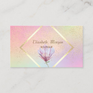 Carte De Visite Cadre Or, Aquarelle Confetti Magnolia Élégant