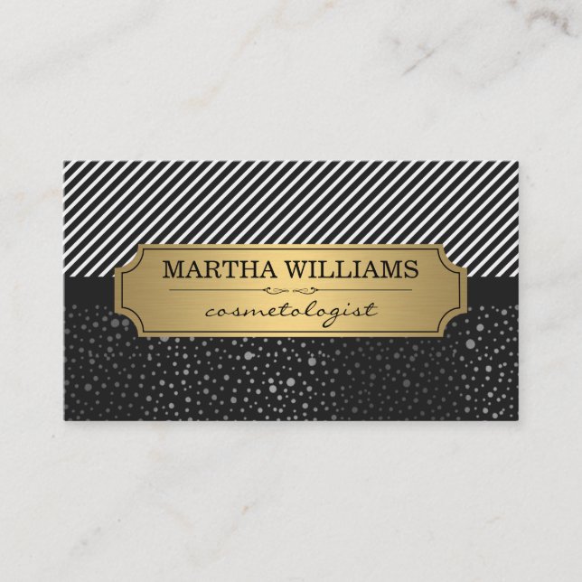 Carte De Visite Cadre Or avec points et rayures métalliques (Devant)