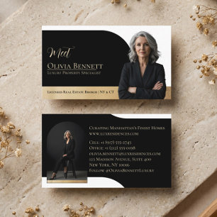 Carte De Visite Cadre photo en arc de luxe immobilier noir or