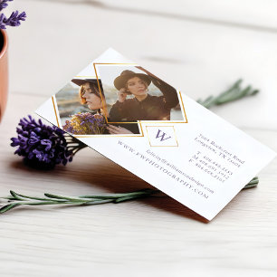 Carte De Visite Cadre photo géométrique et monogramme minimal Gold