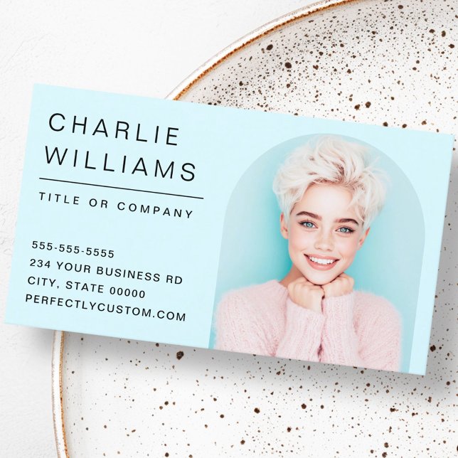 Carte De Visite Cadre photo minima moderne aqua bleu arche (Modern minimal light aqua blue arch photo frame business card)