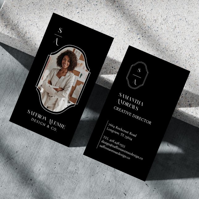 Carte De Visite Cadre photo minimal Élégant Personnalisé Monogramm (Créateur téléchargé)