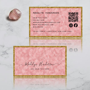 Carte De Visite Cadre QR Code Réseaux Sociaux en Or et Quartz Rose
