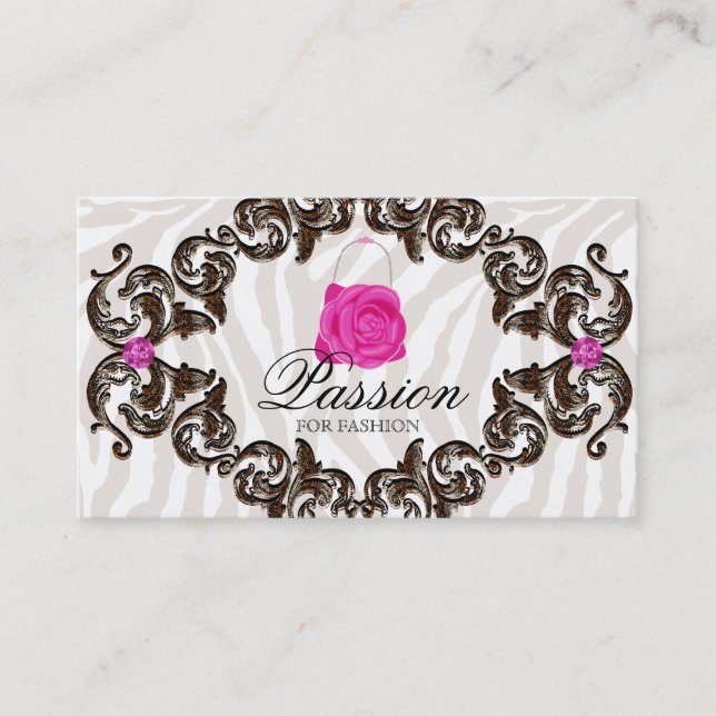 Carte De Visite Cadre rose de zèbre de rose de bourse de sac à (Devant)