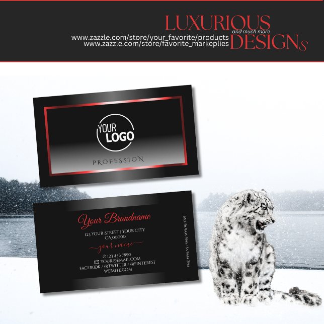 Carte De Visite Cadre rouge moderne noir et blanc dégradé Ajouter  (Créateur téléchargé)