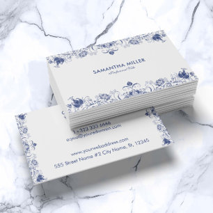 Carte De Visite Cadre Tourbillon Vintage Bleu Sur Fond Blanc