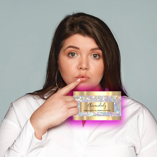 Carte De Visite Cadres dorés Événement Maquillage Beauté Boutique  (Silver Strokes Marble Beauty Shop Holographic Business Card )