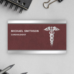 Carte De Visite Caducée en cuir et acier Symbole Professionnel de