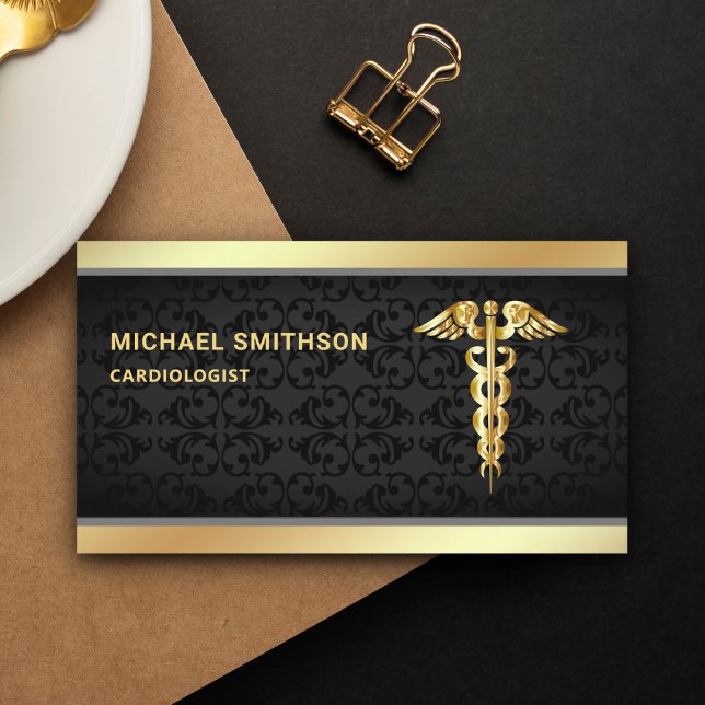 Carte De Visite Caducée Or Noir Symbole Professionnel Médical (Créateur téléchargé)