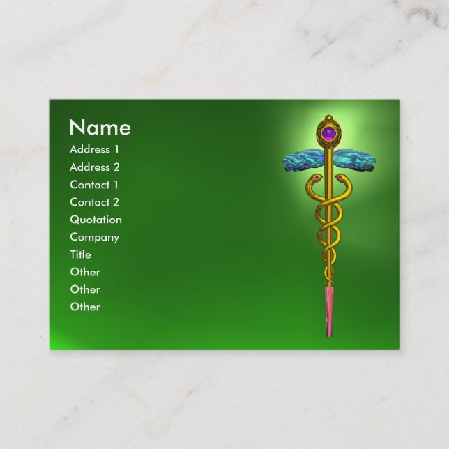 Carte De Visite CADUCEUS, EMERALD VERT or dynamique améthyste rose (Devant)