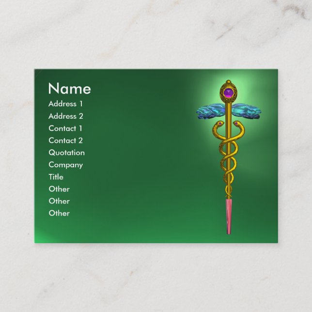 Carte De Visite CADUCEUS, JADE VERT or dynamique améthyste rose (Devant)