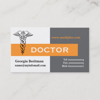 Carte De Visite Caduceus médecin minimaliste gris, blanc, jaune