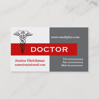 Carte De Visite Caduceus médecin minimaliste gris, blanc, rouge