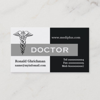 Carte De Visite Caduceus médecin minimaliste noir, blanc, gris